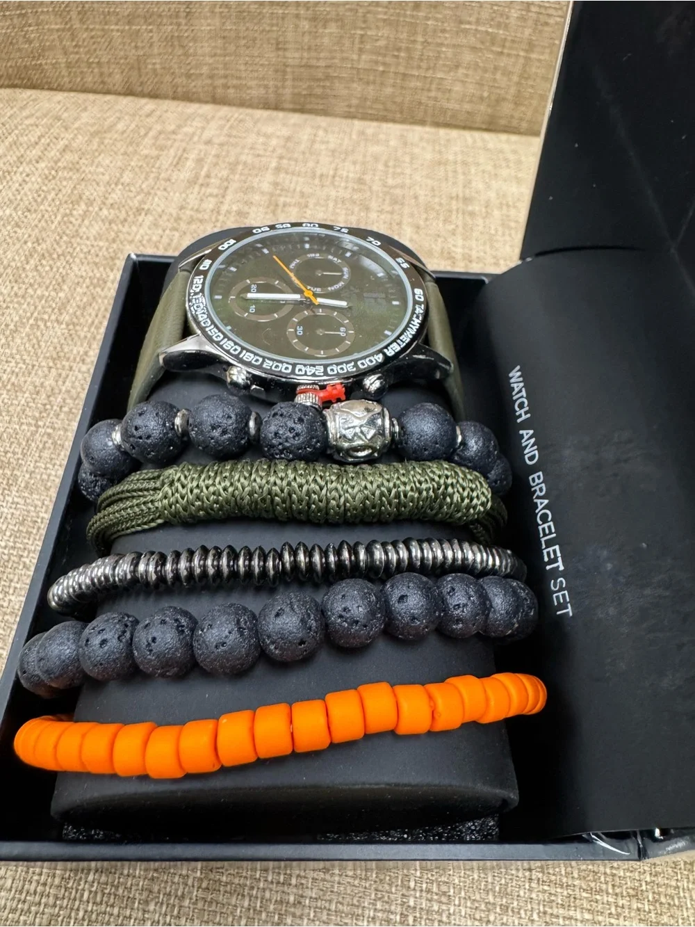 American Exchange Men's 5-Piece Watch & Bracelet Set Metal/Faux Leather Green